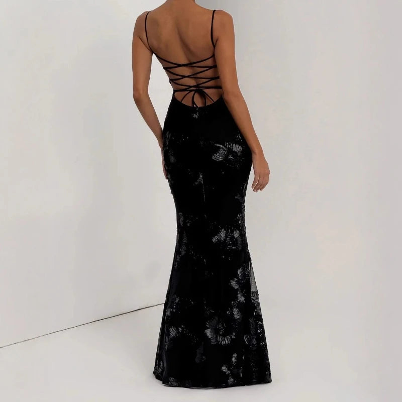 Women's Cocktail Dress | Elegant Backless Floral Design, Slim Fit 5