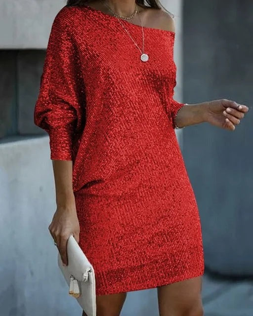 Women's Cocktail Dress | Off Shoulder Bodycon Mini with Sequin Detail 2