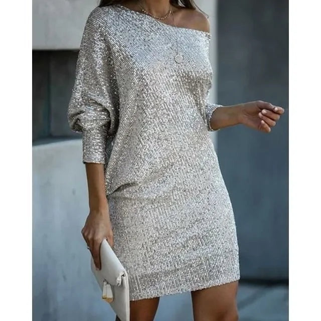 Women's Cocktail Dress | Off Shoulder Bodycon Mini with Sequin Detail 3
