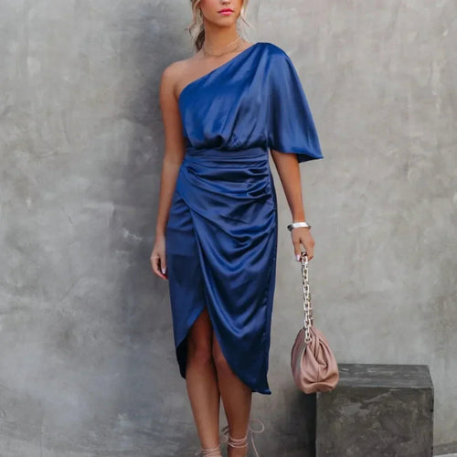 Women's Cocktail Dress | One Shoulder Satin Wrap Mini Dress 1
