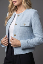 Women's Cropped Blazer | Tweed Fabric, Gold Buttons, Flap Pockets 2