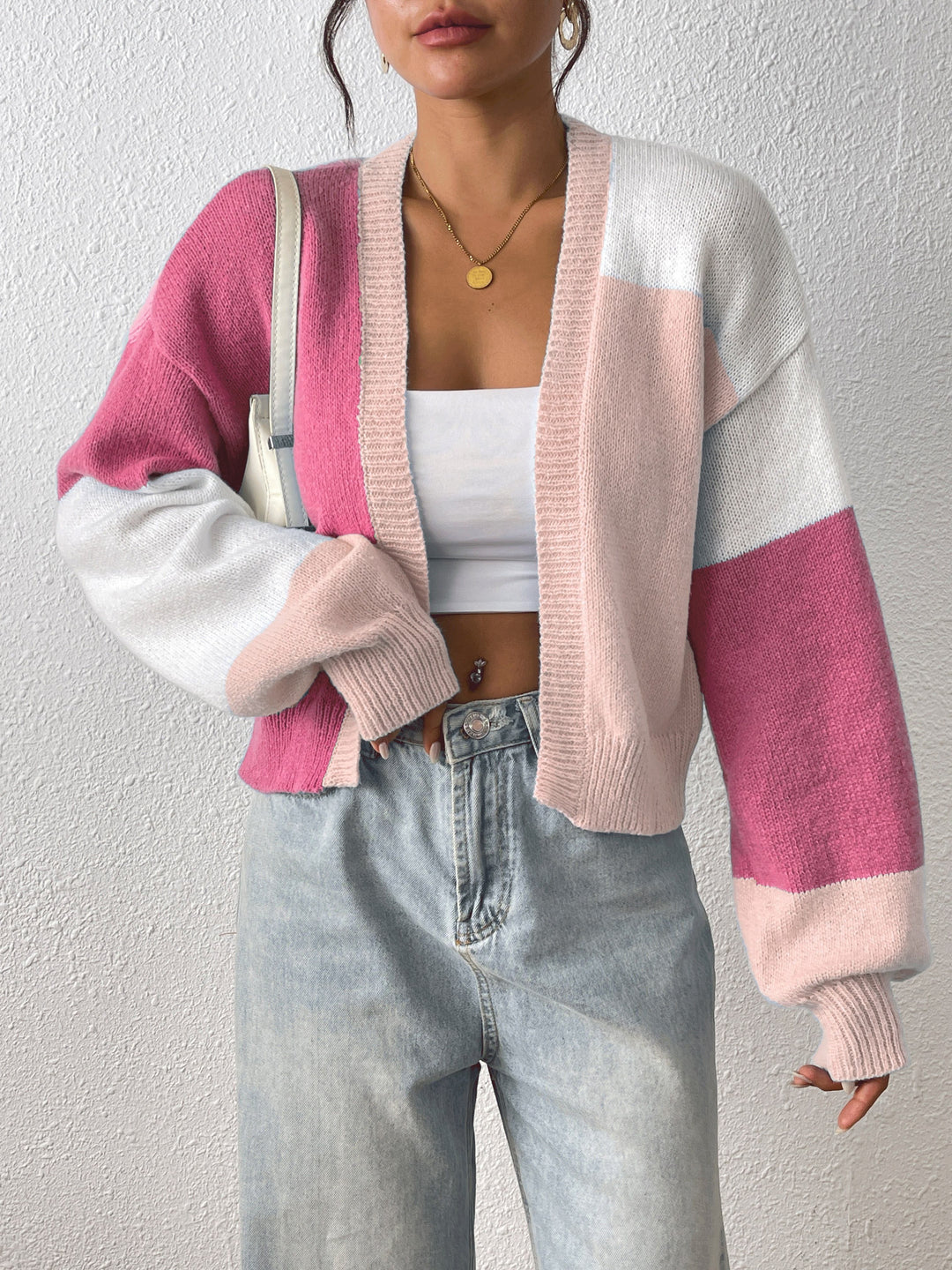 Women's Cropped Cardigan | Bold Colour Block, Open Front, Relaxed Fit 2