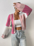 Women's Cropped Cardigan | Bold Colour Block, Open Front, Relaxed Fit 3