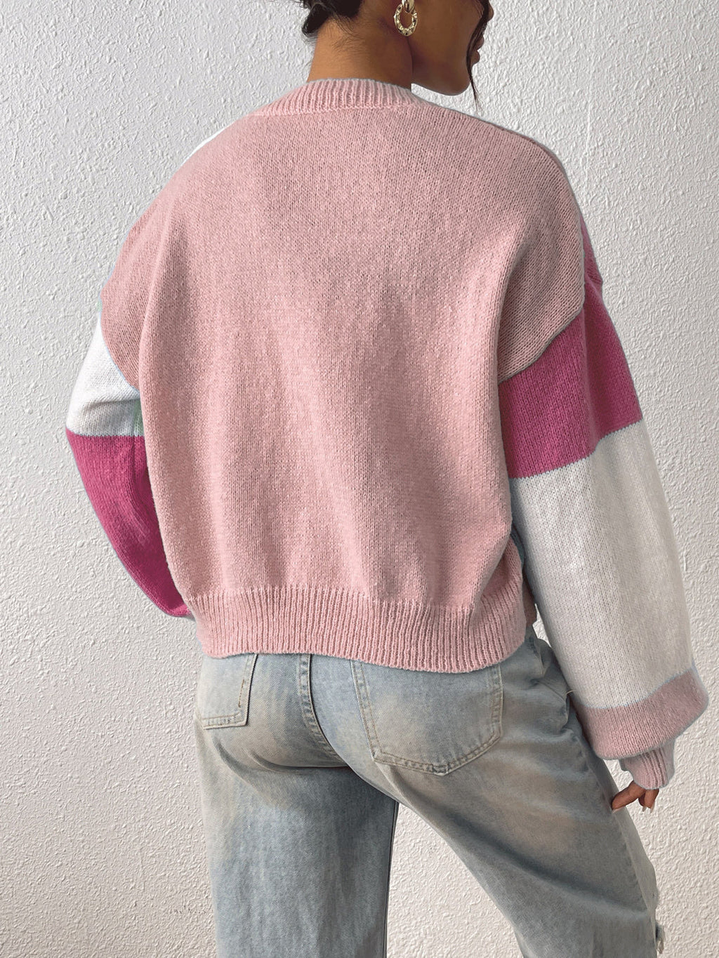 Women's Cropped Cardigan | Bold Colour Block, Open Front, Relaxed Fit 4