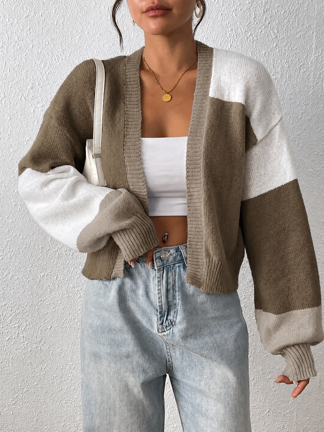 Women's Cropped Cardigan | Bold Colour Block, Open Front, Relaxed Fit 6
