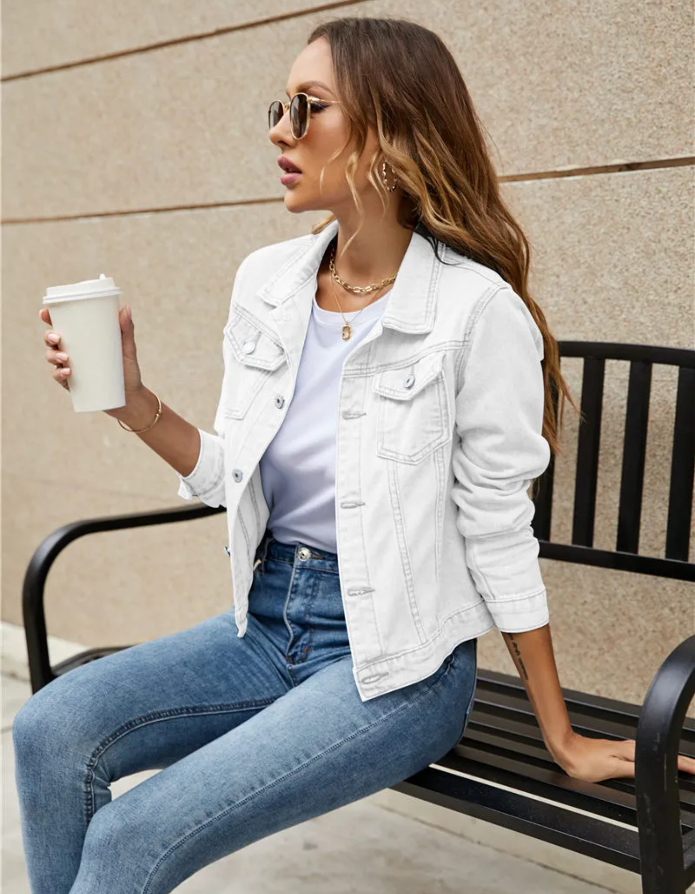 Women's Cropped Denim Jacket | Classic Collar, Button Front, Chest Pockets 6