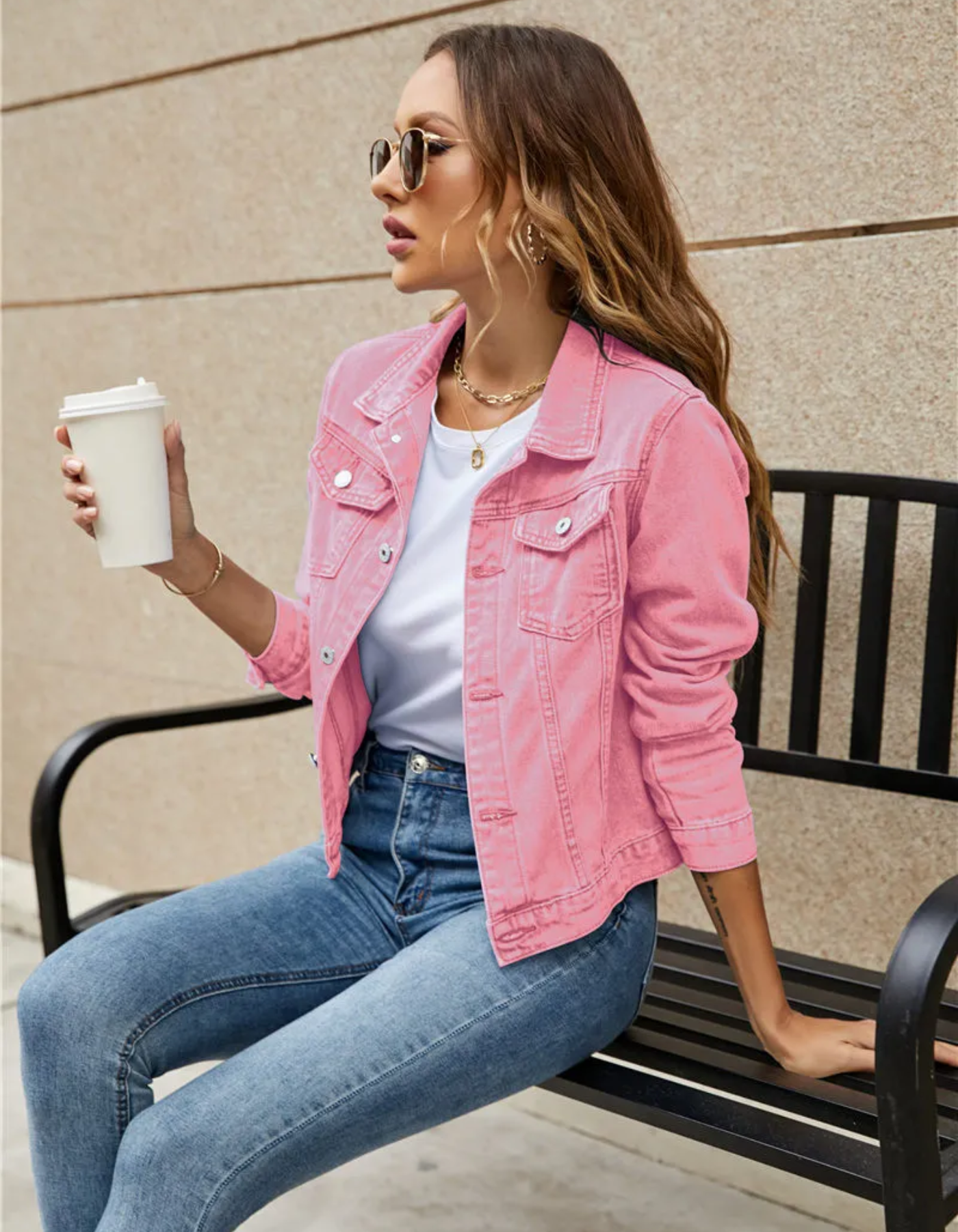 Women's Cropped Denim Jacket | Classic Collar, Button Front, Chest Pockets 7