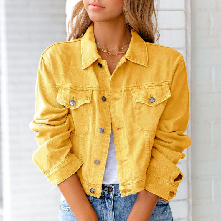 Women's Cropped Denim Jacket | Relaxed Fit, Chest Pockets, Waist Length 1