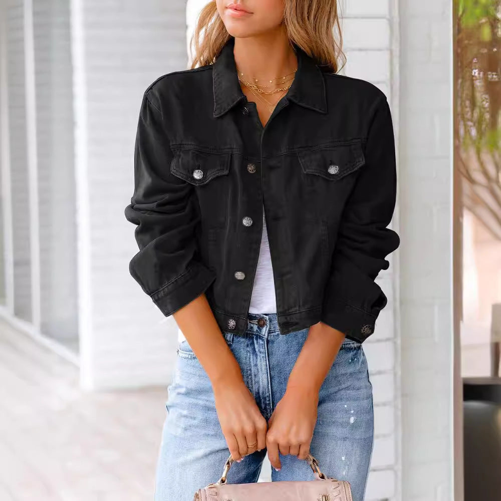 Women's Cropped Denim Jacket | Relaxed Fit, Chest Pockets, Waist Length 6