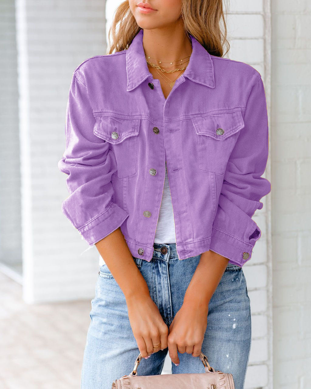 Women's Cropped Denim Jacket | Relaxed Fit, Chest Pockets, Waist Length 7