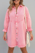 Women’s Denim Mini Dress | Puff Sleeve, Smocked Cuffs 0