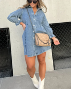 Women’s Denim Mini Dress | Puff Sleeve, Smocked Cuffs 5