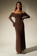 Women's Evening Gown | Off-Shoulder, Sheer Long Sleeves, Floor-Length Formal Dress 0