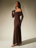 Women's Evening Gown | Off-Shoulder, Sheer Long Sleeves, Floor-Length Formal Dress 1