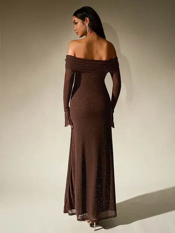 Women's Evening Gown | Off-Shoulder, Sheer Long Sleeves, Floor-Length Formal Dress 2
