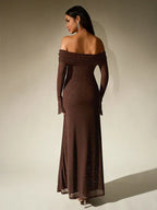 Women's Evening Gown | Off-Shoulder, Sheer Long Sleeves, Floor-Length Formal Dress 2