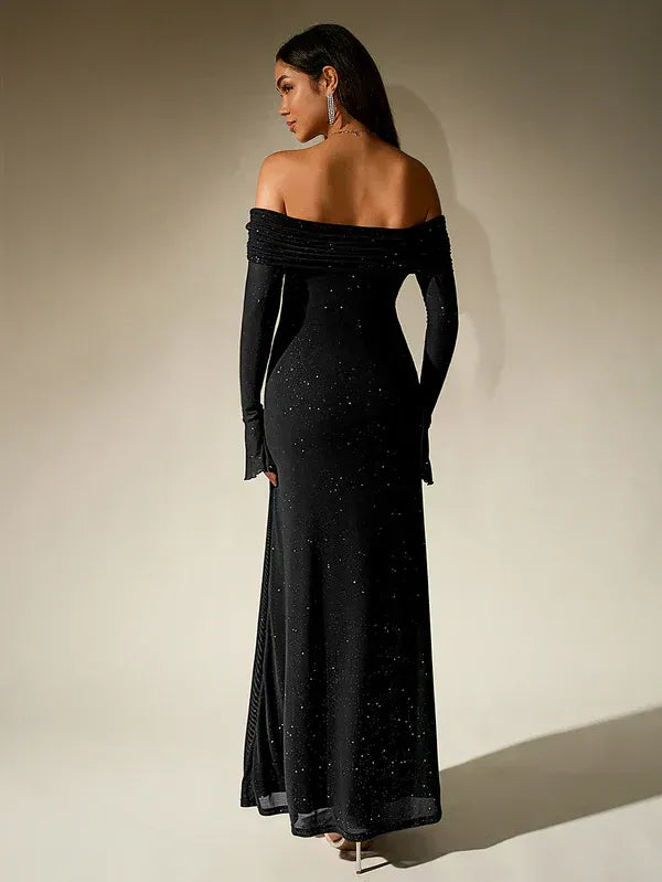 Women's Evening Gown | Off-Shoulder, Sheer Long Sleeves, Floor-Length Formal Dress 5