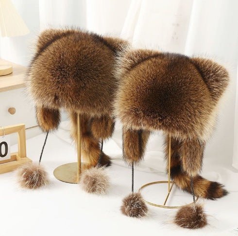 Women's Faux Fur Beanie Hat | Cozy Winter Accessory with Side Pom Poms 1