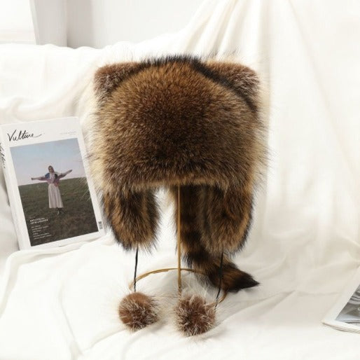 Women's Faux Fur Beanie Hat | Cozy Winter Accessory with Side Pom Poms 2
