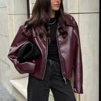 Women's Faux Leather Bomber Jacket | Oversized Fit, Classic Collar 2