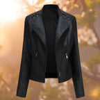 Women's Fitted Biker Jacket | Quilted Shoulders, Laced Detail, Asymmetric Zip 0