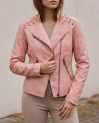Women's Fitted Biker Jacket | Quilted Shoulders, Laced Detail, Asymmetric Zip 1