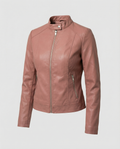 Women's Fitted Leather Jacket | Band Collar, Zip Front, Cropped Length 0