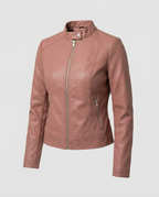 Women's Fitted Leather Jacket | Band Collar, Zip Front, Cropped Length 0
