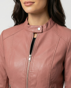 Women's Fitted Leather Jacket | Band Collar, Zip Front, Cropped Length 3