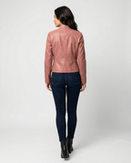 Women's Fitted Leather Jacket | Band Collar, Zip Front, Cropped Length 4