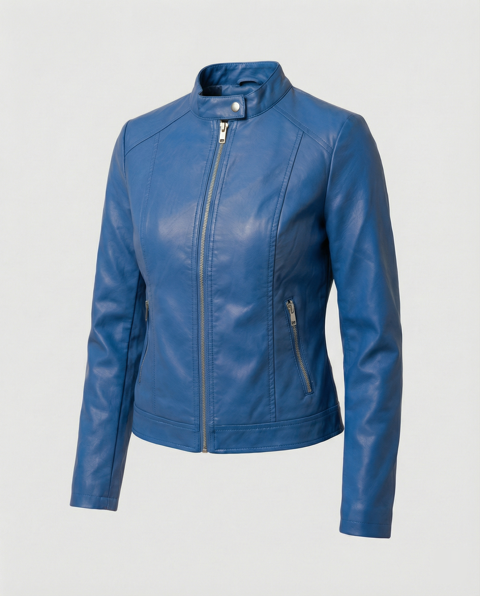 Women's Fitted Leather Jacket | Band Collar, Zip Front, Cropped Length 6