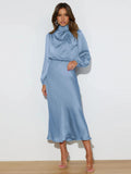 Women's Formal Dress | Elegant Long Sleeve Satin Cocktail Dress 0
