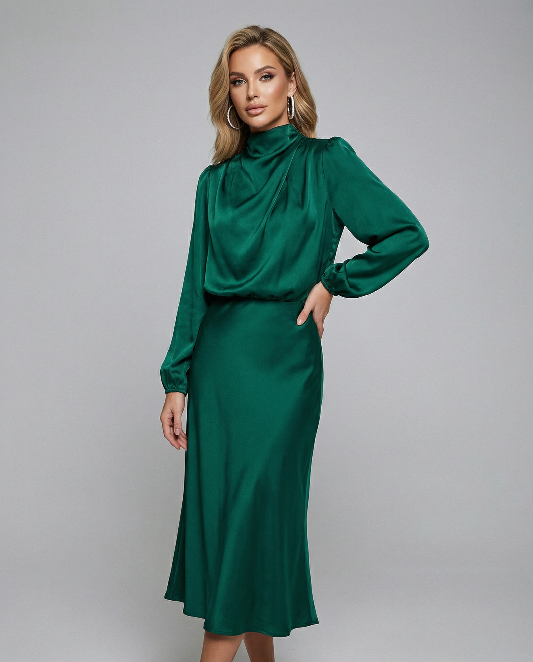 Women's Formal Dress | Elegant Long Sleeve Satin Cocktail Dress 3