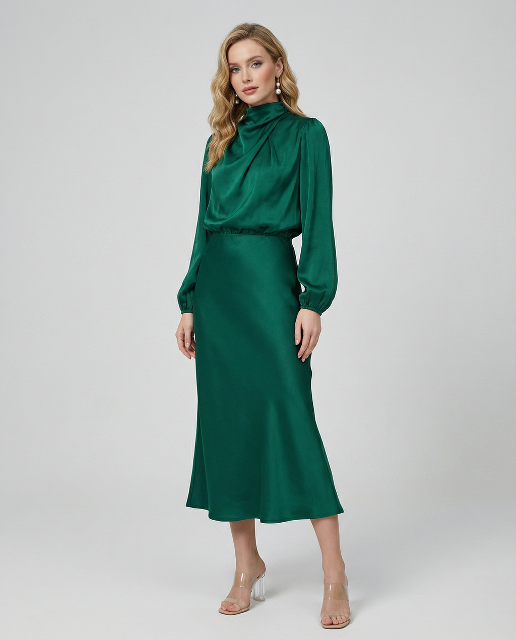Women's Formal Dress | Elegant Long Sleeve Satin Cocktail Dress 4