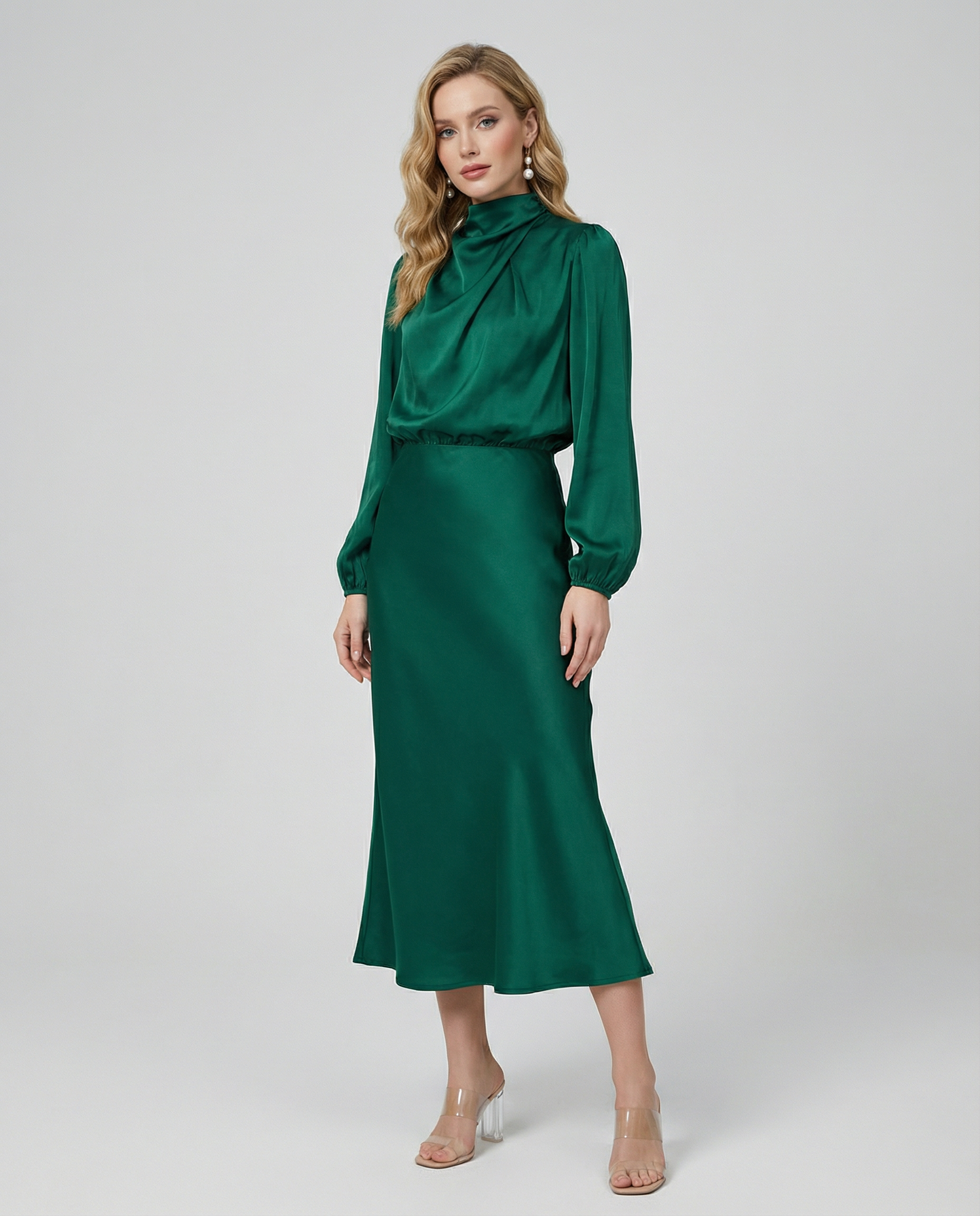 Women's Formal Dress | Elegant Long Sleeve Satin Cocktail Dress 4