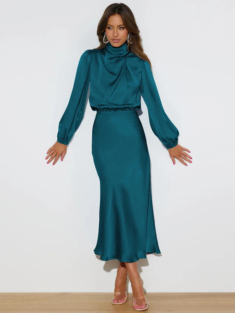 Women's Formal Dress | Elegant Long Sleeve Satin Cocktail Dress 5