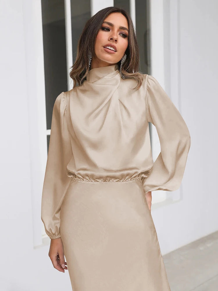 Women's Formal Dress | Elegant Long Sleeve Satin Cocktail Dress 6