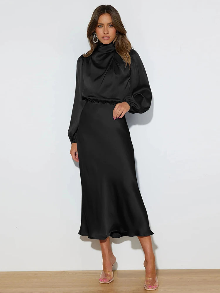 Women's Formal Dress | Elegant Long Sleeve Satin Cocktail Dress 7