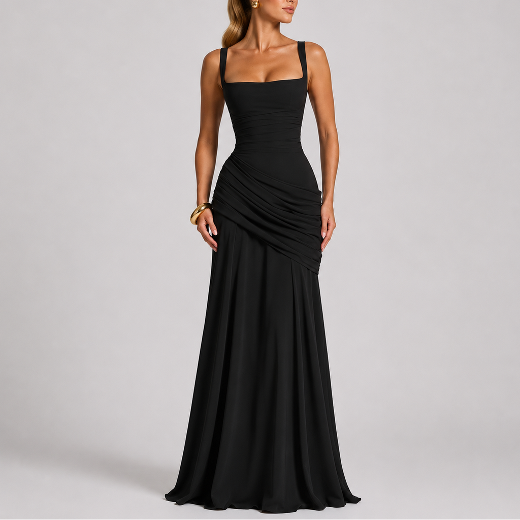 Women's Formal Maxi Dress | Ruched Waist, Square Neckline 0