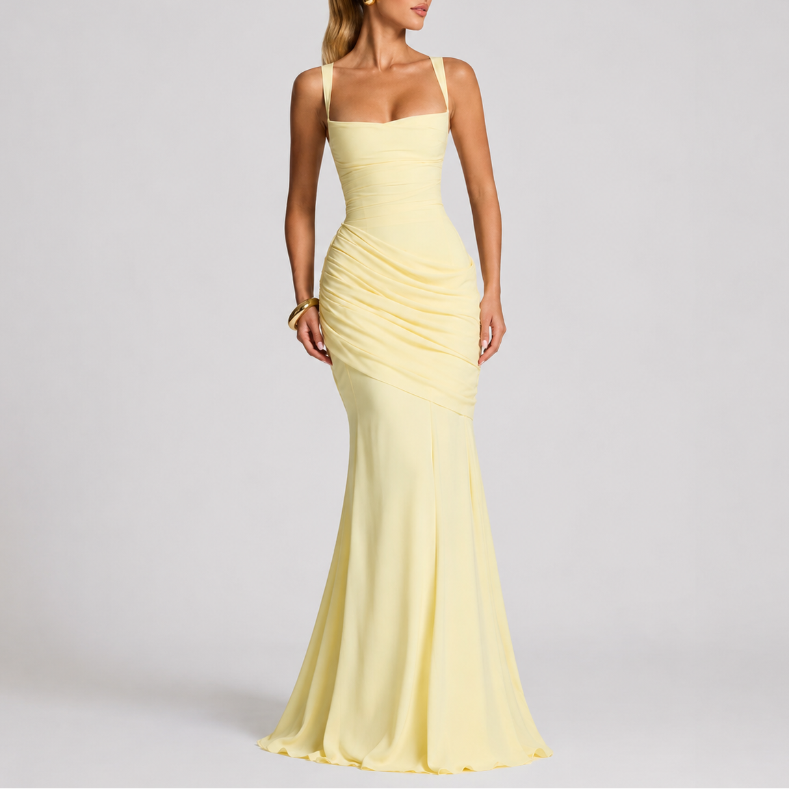 Women's Formal Maxi Dress | Ruched Waist, Square Neckline 2