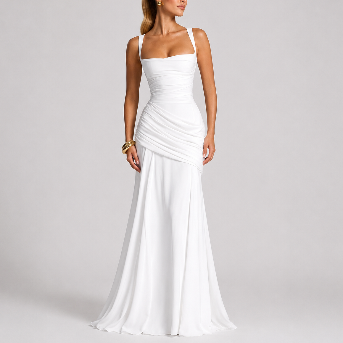 Women's Formal Maxi Dress | Ruched Waist, Square Neckline 4