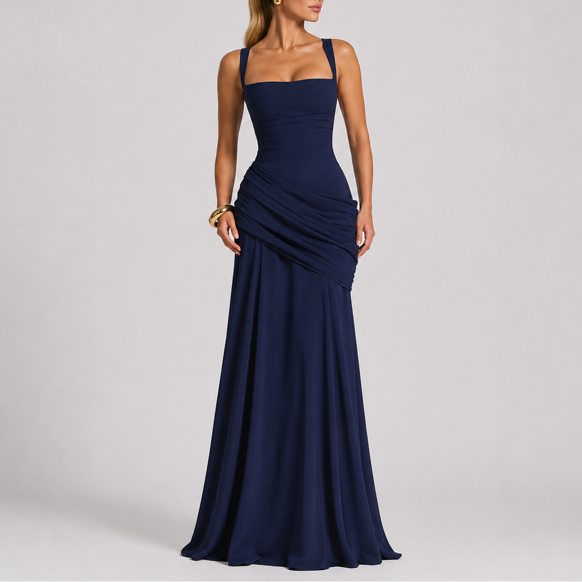 Women's Formal Maxi Dress | Ruched Waist, Square Neckline 6