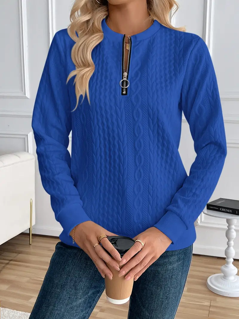 Women's Half Zip Sweatshirt | Soft Cotton-Polyester Blend, Knitted Design 1