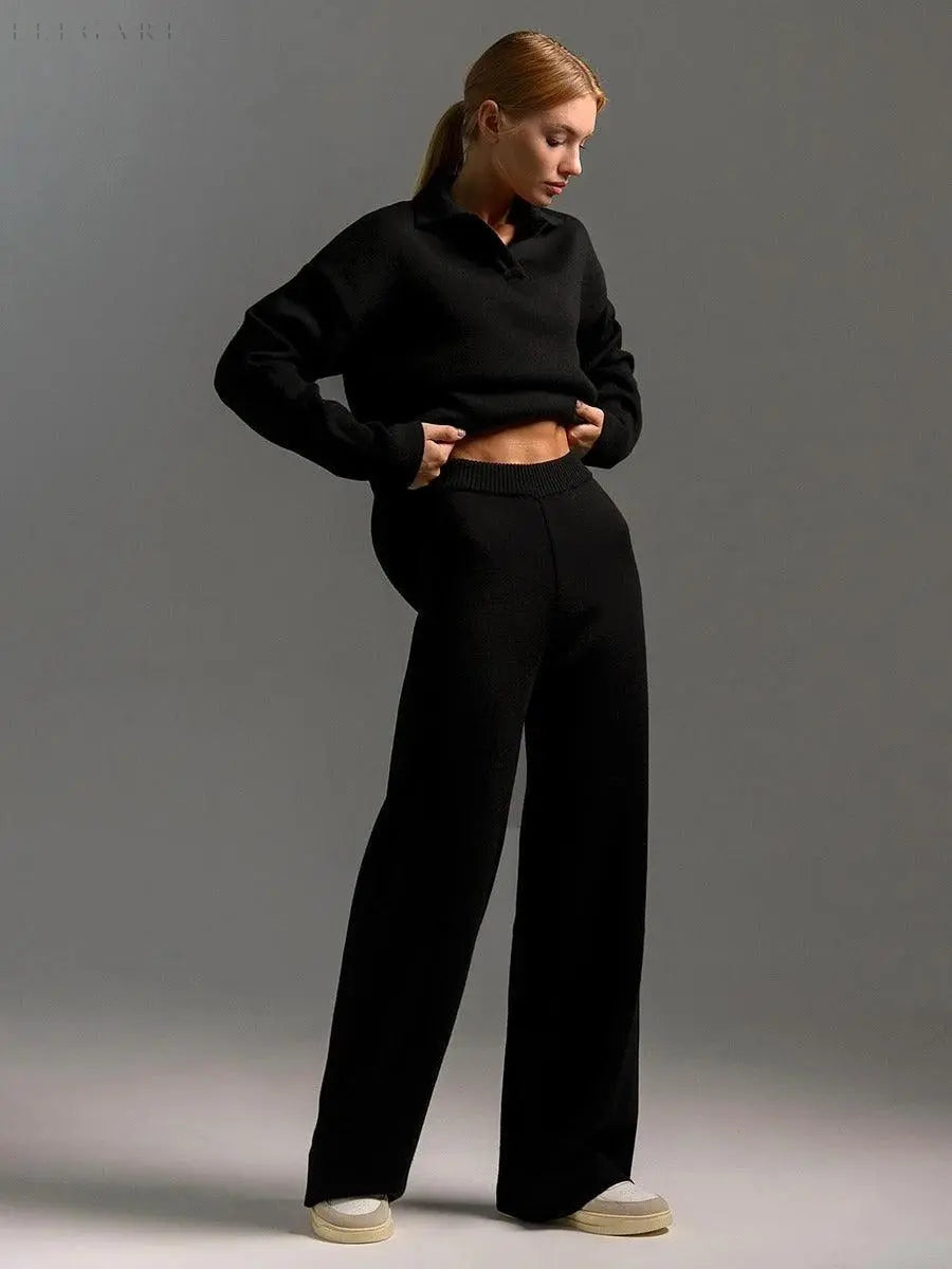 Women's Jogging Set | Cozy Knitted Turtleneck Sweater and Loose-Fit Pants 8