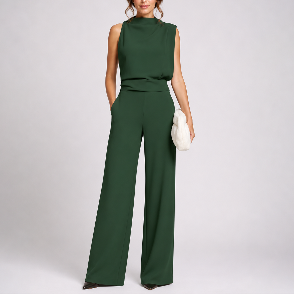 Women's Jumpsuit | Sleeveless High Neck, Wide-Leg Design in White 0