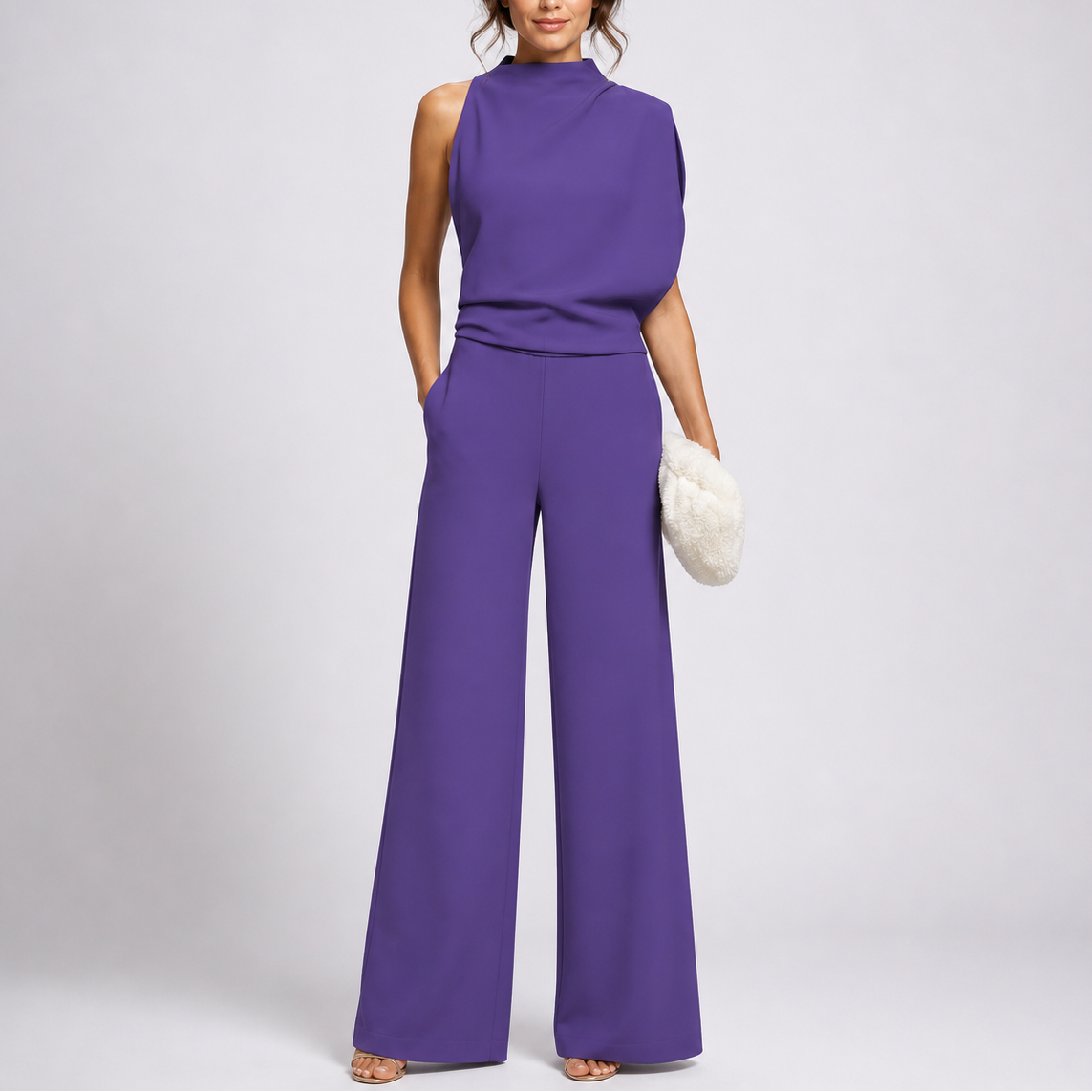 Women's Jumpsuit | Sleeveless High Neck, Wide-Leg Design in White 2