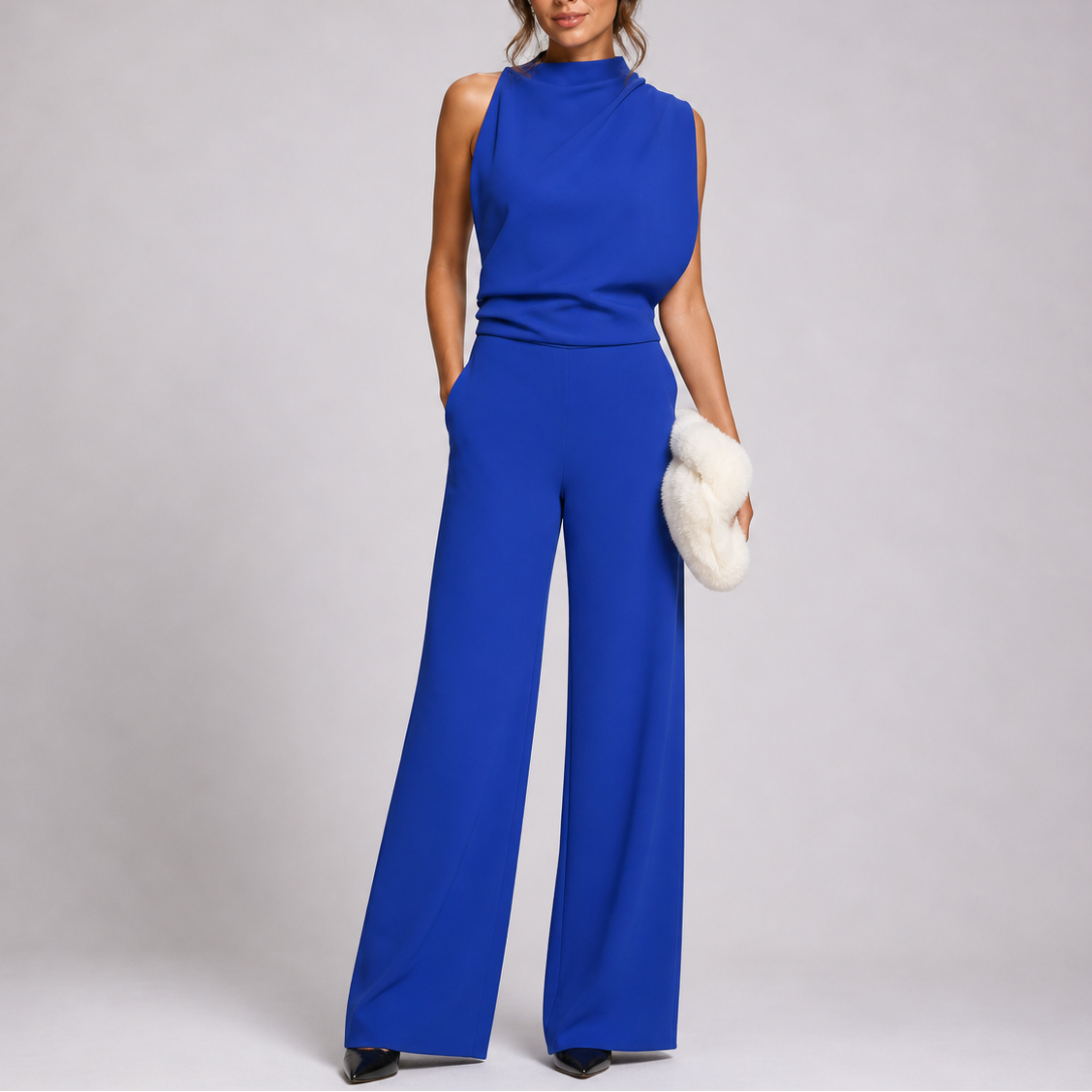 Women's Jumpsuit | Sleeveless High Neck, Wide-Leg Design in White 5