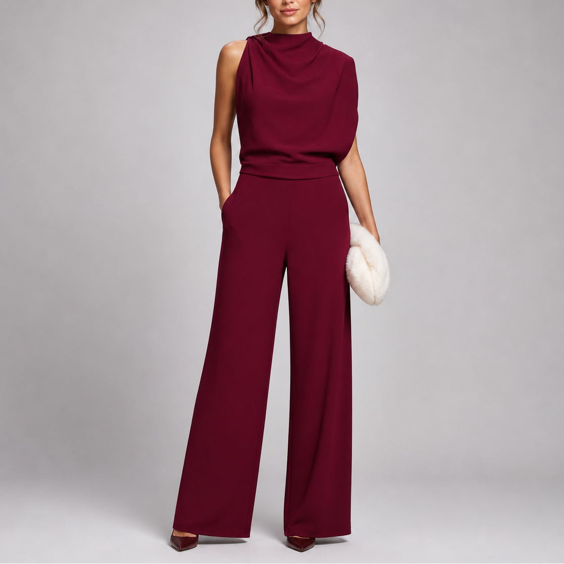 Women's Jumpsuit | Sleeveless High Neck, Wide-Leg Design in White 6