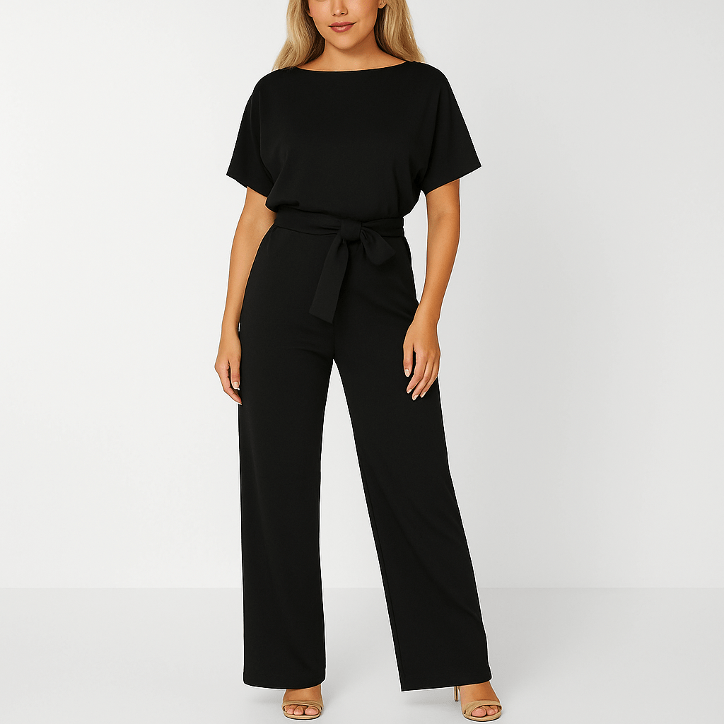 Women's Jumpsuit | Tie-Belt Wide-Leg, Short Sleeve, Casual Elegance 1