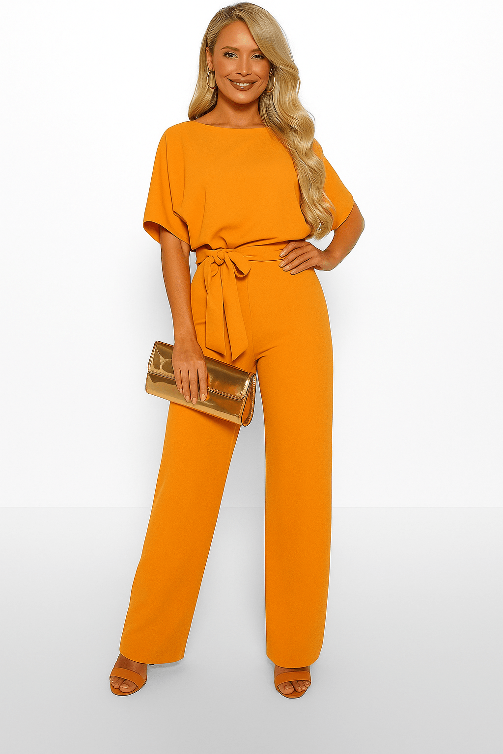 Women's Jumpsuit | Tie-Belt Wide-Leg, Short Sleeve, Casual Elegance 6